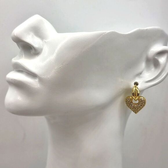 Heart pave huggie hoops feminine danity Jewel heart rhinestone | NWOT - Picture 2 of 8